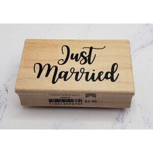 Just Married Elegant Script American Crafts Wood Mounted Rubber Stamp